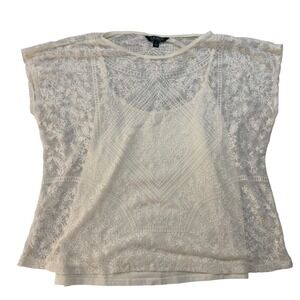 Lauren Ralph Lauren Ivory Floral Lace Blouse XL Sleeveless Camisole Overlay Top